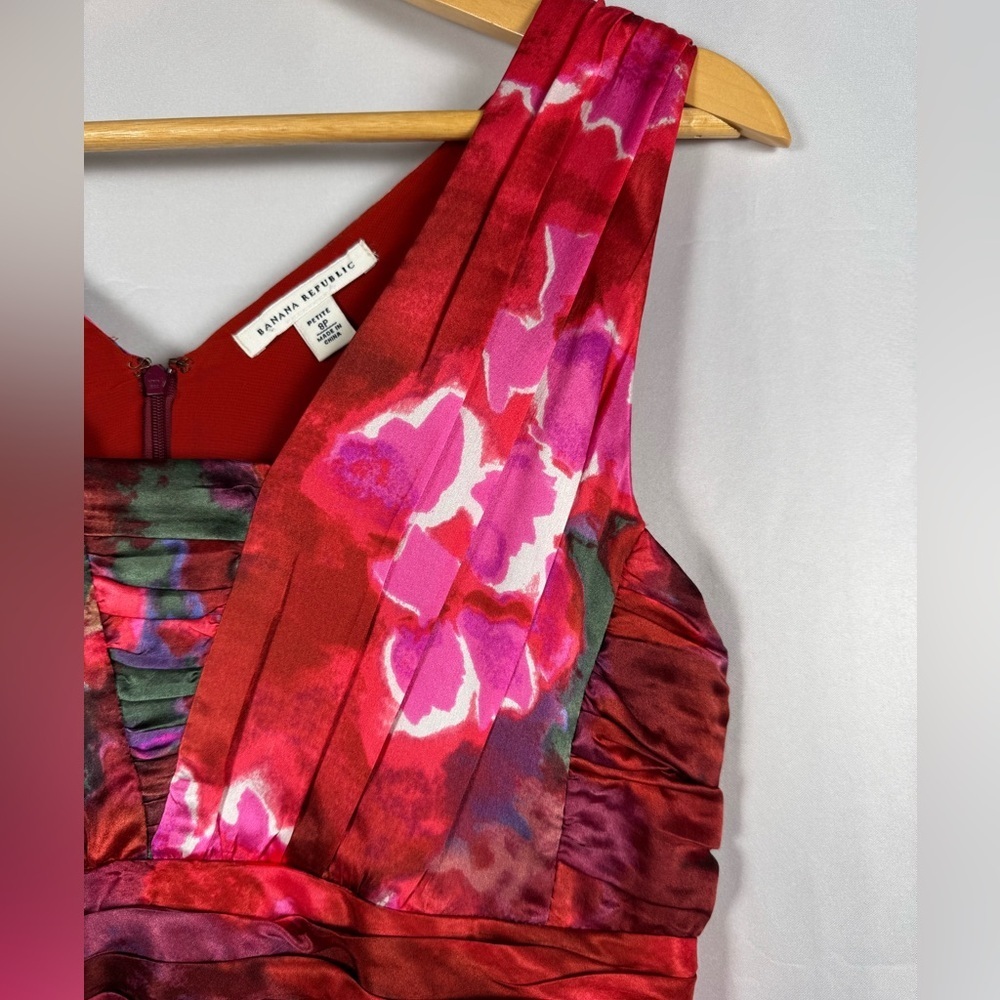 Banana Republic Silk Cocktail Dress Watercolor Wedding Guest Womens Size 8P Red - Picture 3 of 11